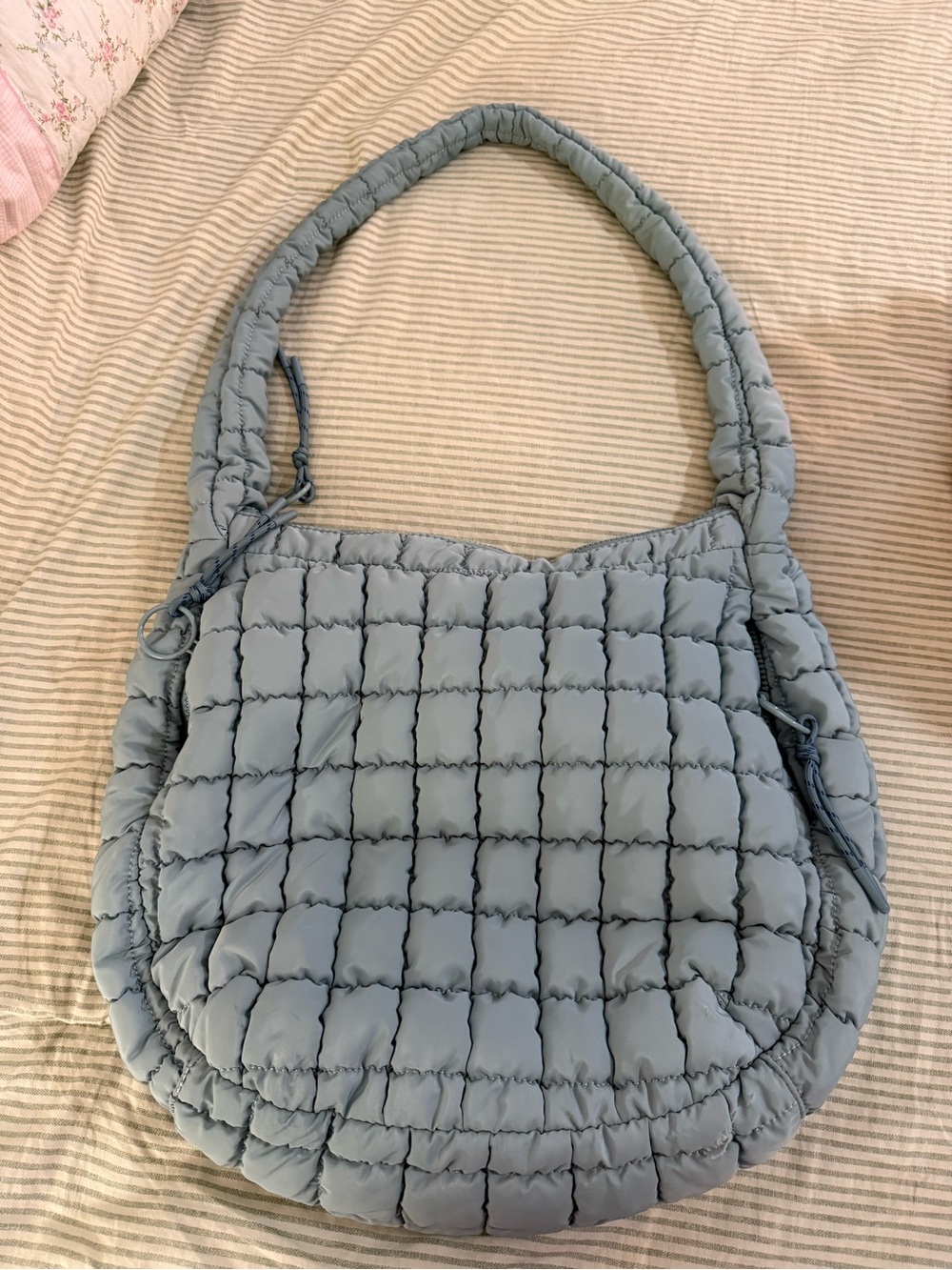 Quilted Puffer Shoulder Bag - Light Blue